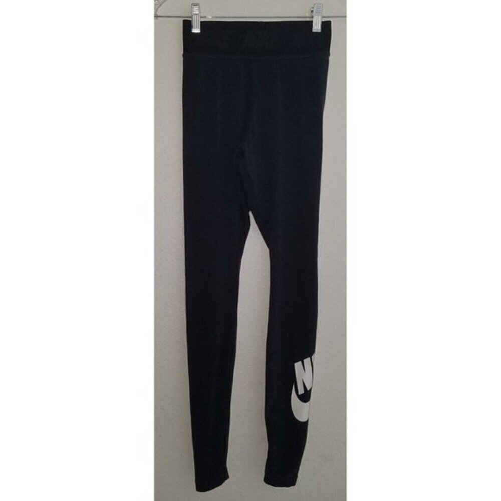 Nike Leg-A-See Black Leggings White Logo Spellout Women's XS Wear Fading AS IS